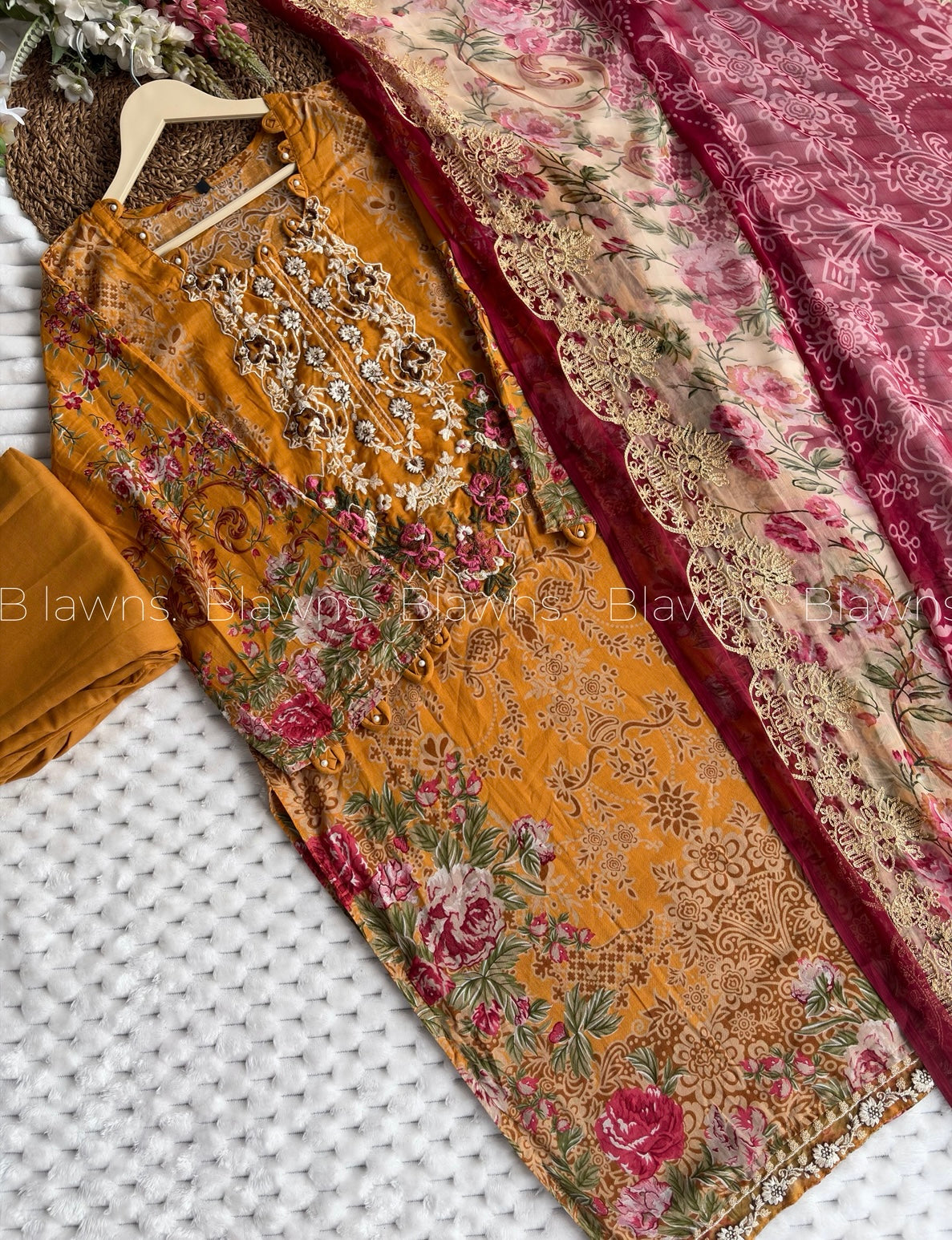Embroidered Pakistani stitched Lawn Suit with Chiffon Dupatta BLW-