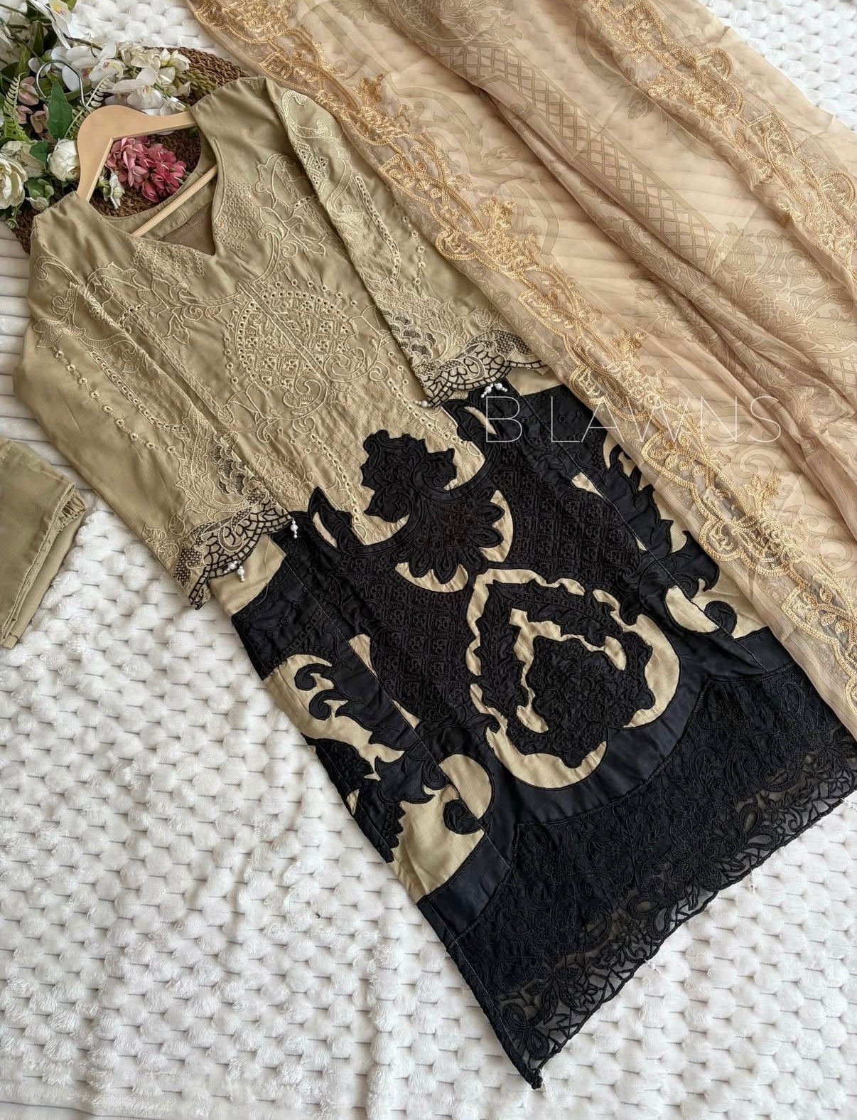 Cotton chikankari embroidered suit set