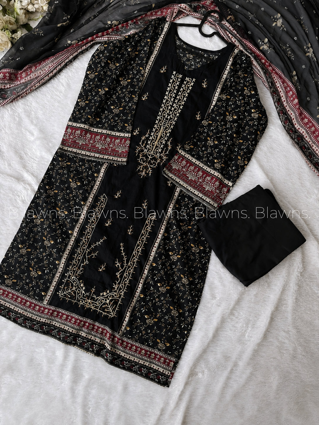 Black Embroidered pakistani unstitched suit