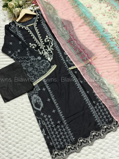 Embroidered Pakistani stitched Lawn Suit with Chiffon Dupatta BLW-1002