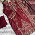 Cherry red unstitched Muslin suit set