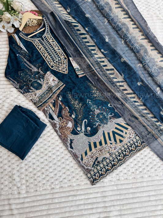 Cotton Printed 3-Piece Stitched Suit