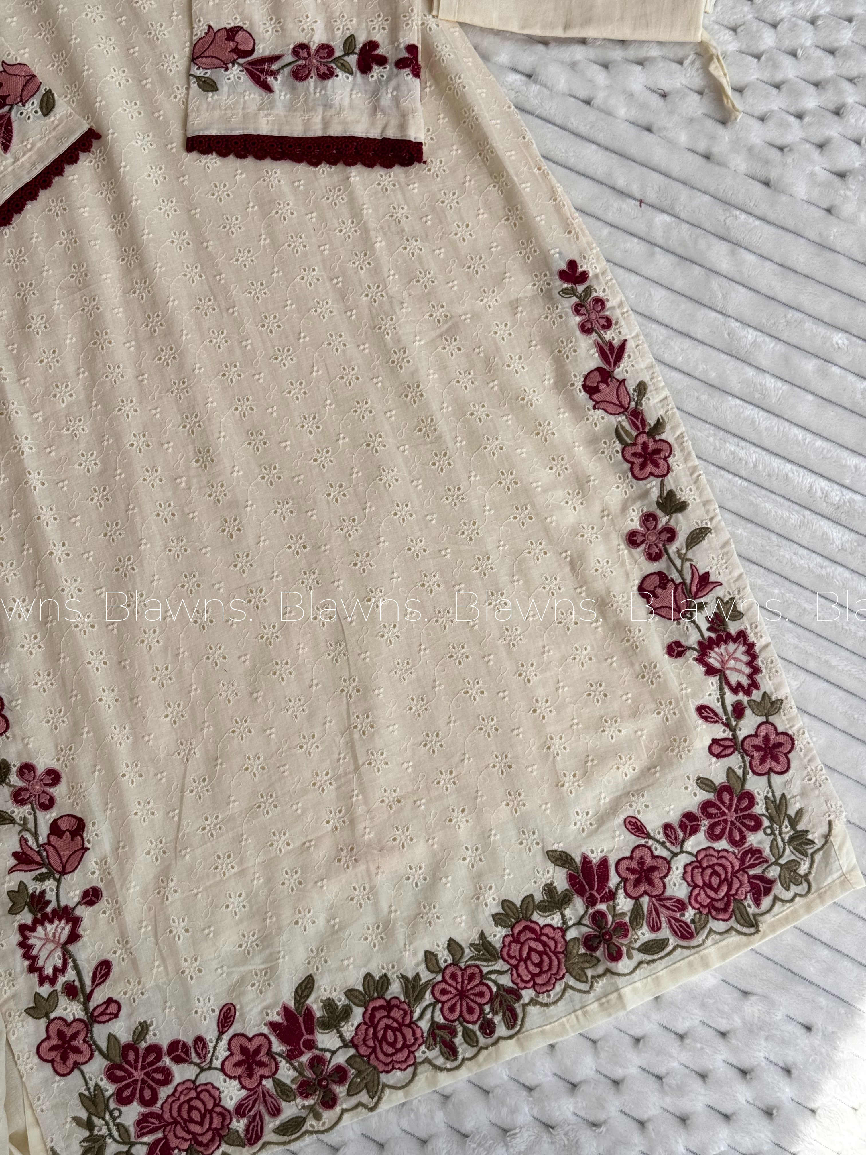 Cotton schiffli embroidered 3 pc set