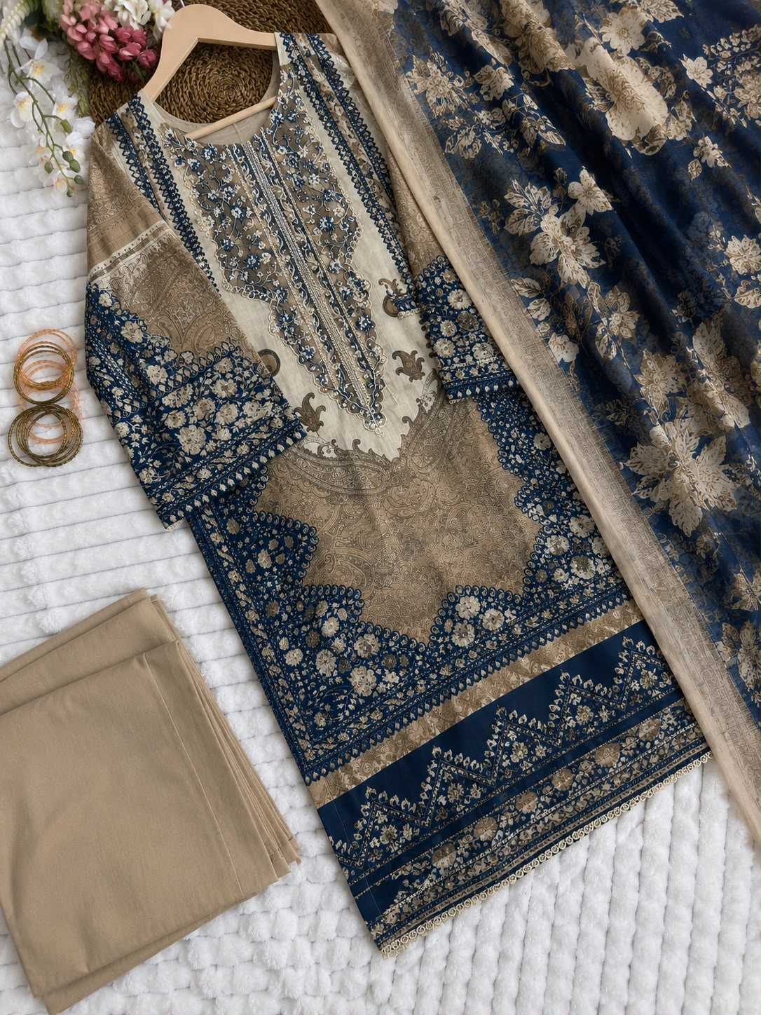 Embroidered Pakistani unstitched Suit with Chiffon/Cotton Dupatta – BLW-26