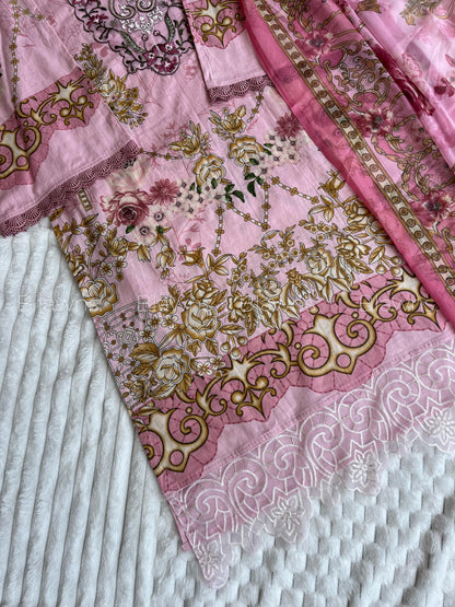 Embroidered Pakistani Unstitched Lawn Suit with Chiffon/Cotton Dupatta – BLW-128