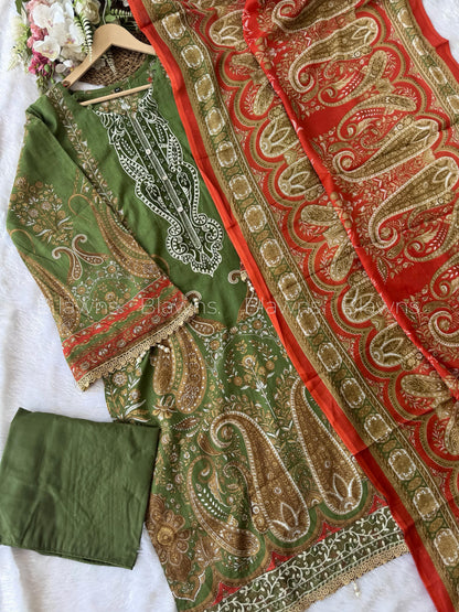 Embroidered Pakistani Unstitched Lawn Suit with Chiffon/Cotton Dupatta – BLW-38