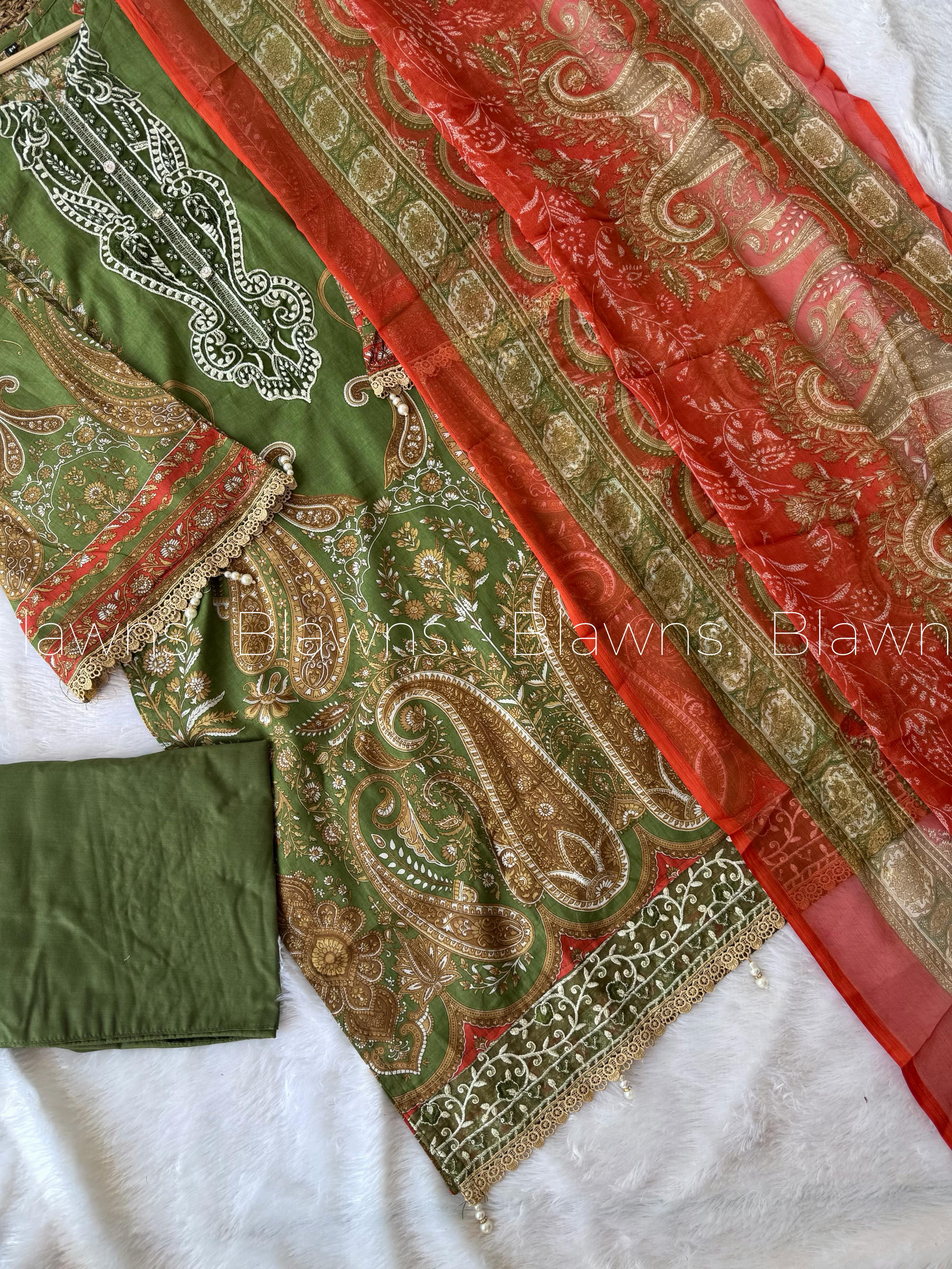 Pakistani lawn suit BLW-38, styled view