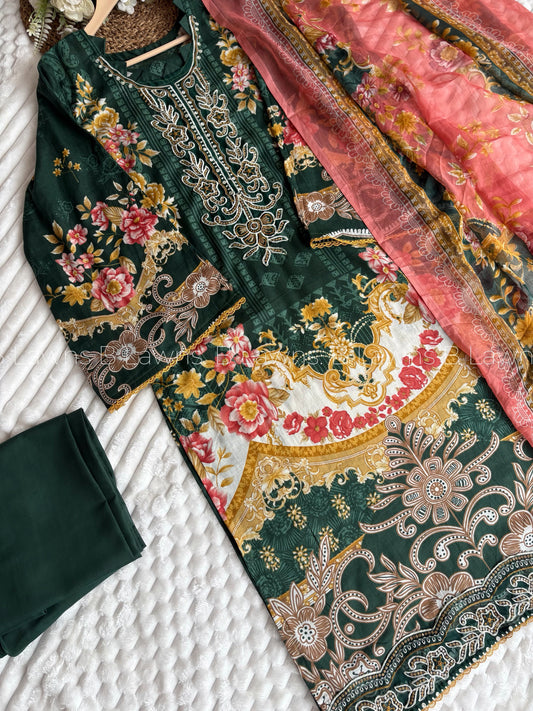 Embroidered Pakistani Unstitched Lawn Suit with Chiffon Dupatta BLW-1022