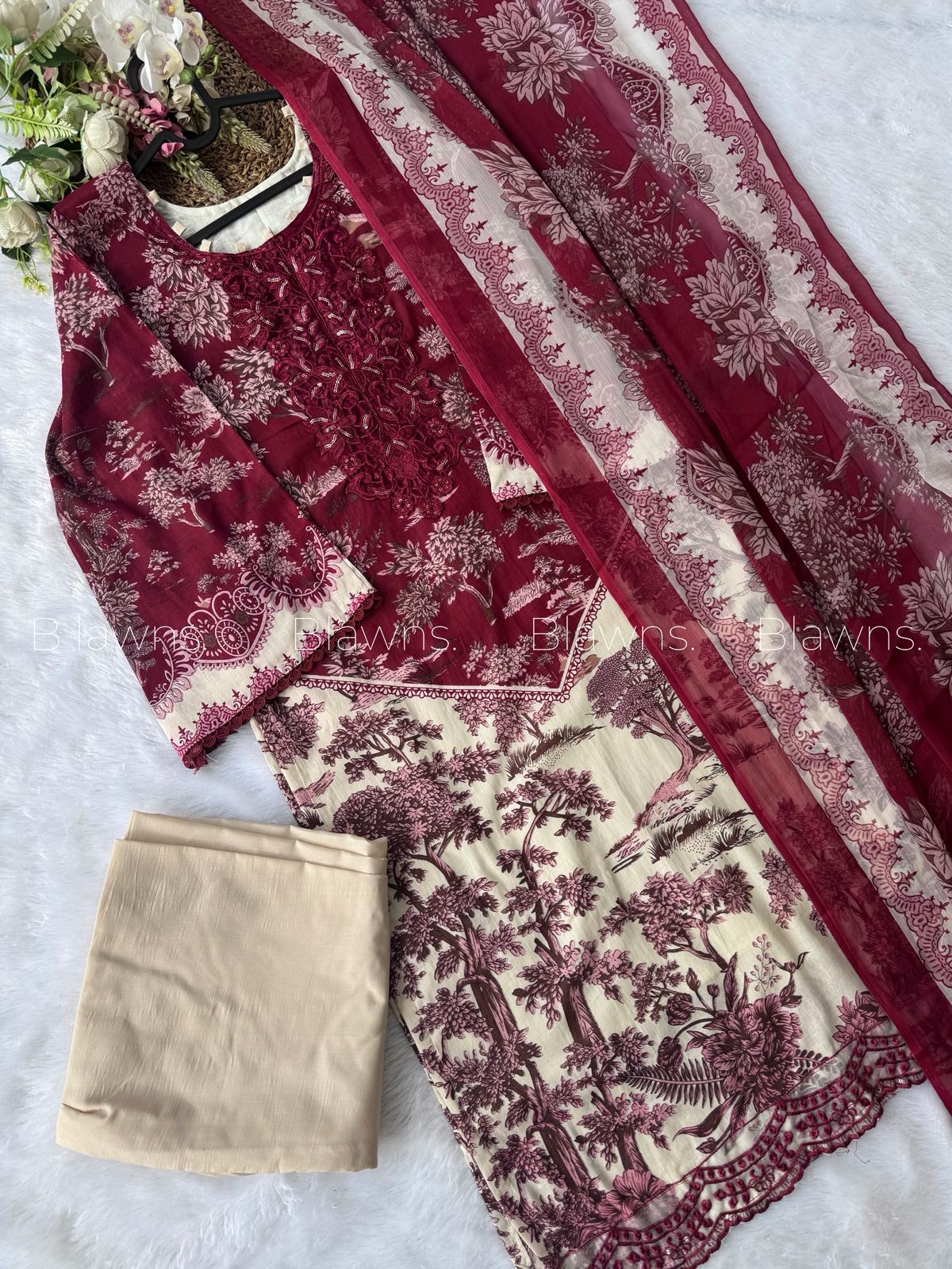 Embroidered Pakistani Suit with Chiffon Dupatta – BLW-16