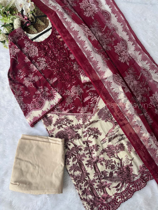 Embroidered Pakistani Suit with Chiffon/Cotton Dupatta – BLW-1013