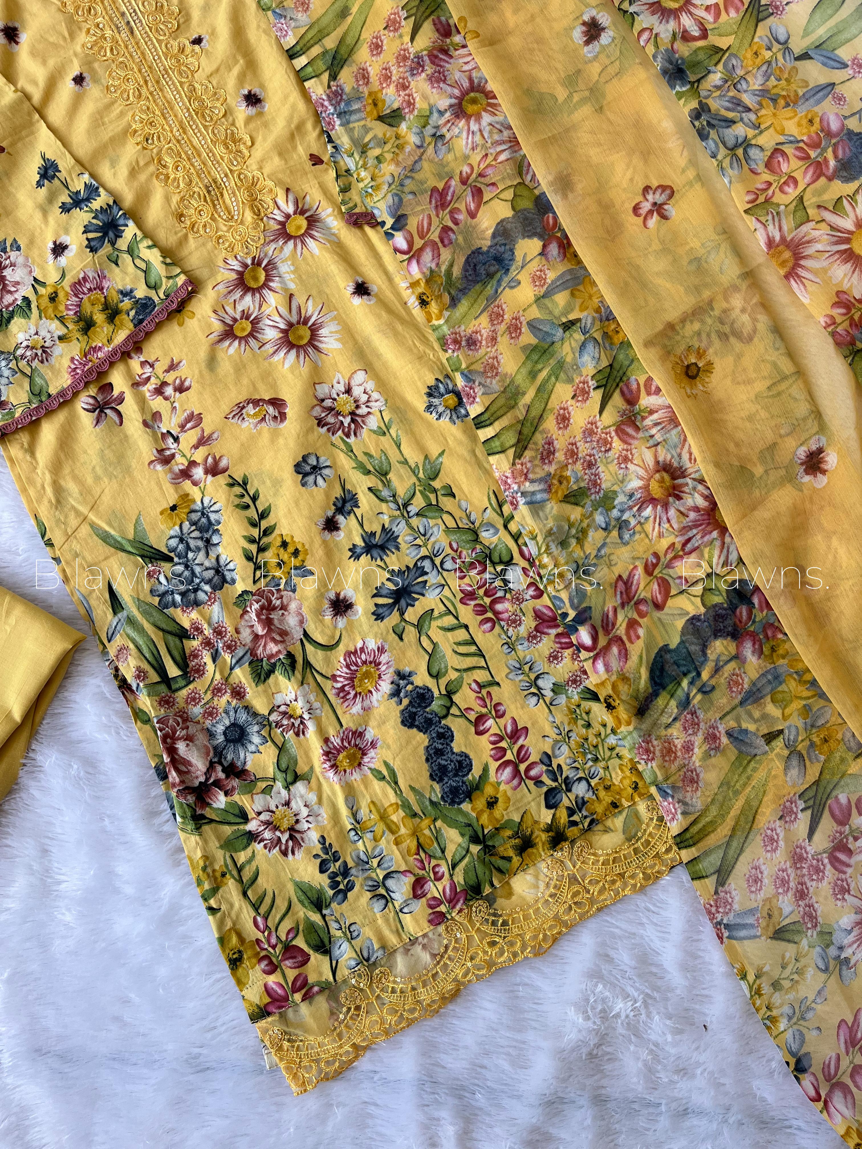 Floral Pakistani suit BLW-8, Viscose Rayon bottom and digital print dupatta detail