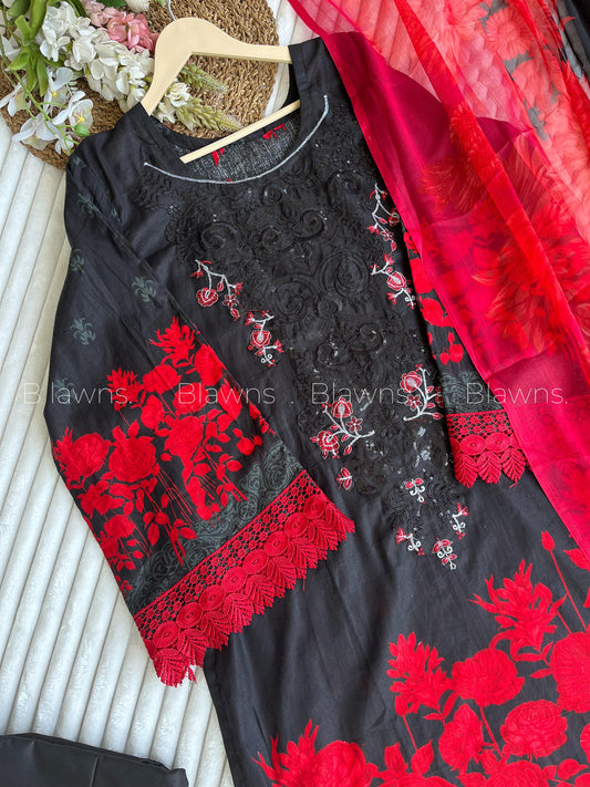 Embroidered Pakistani Unstitched Lawn Suit with Chiffon/Cotton Dupatta – BLW-1062