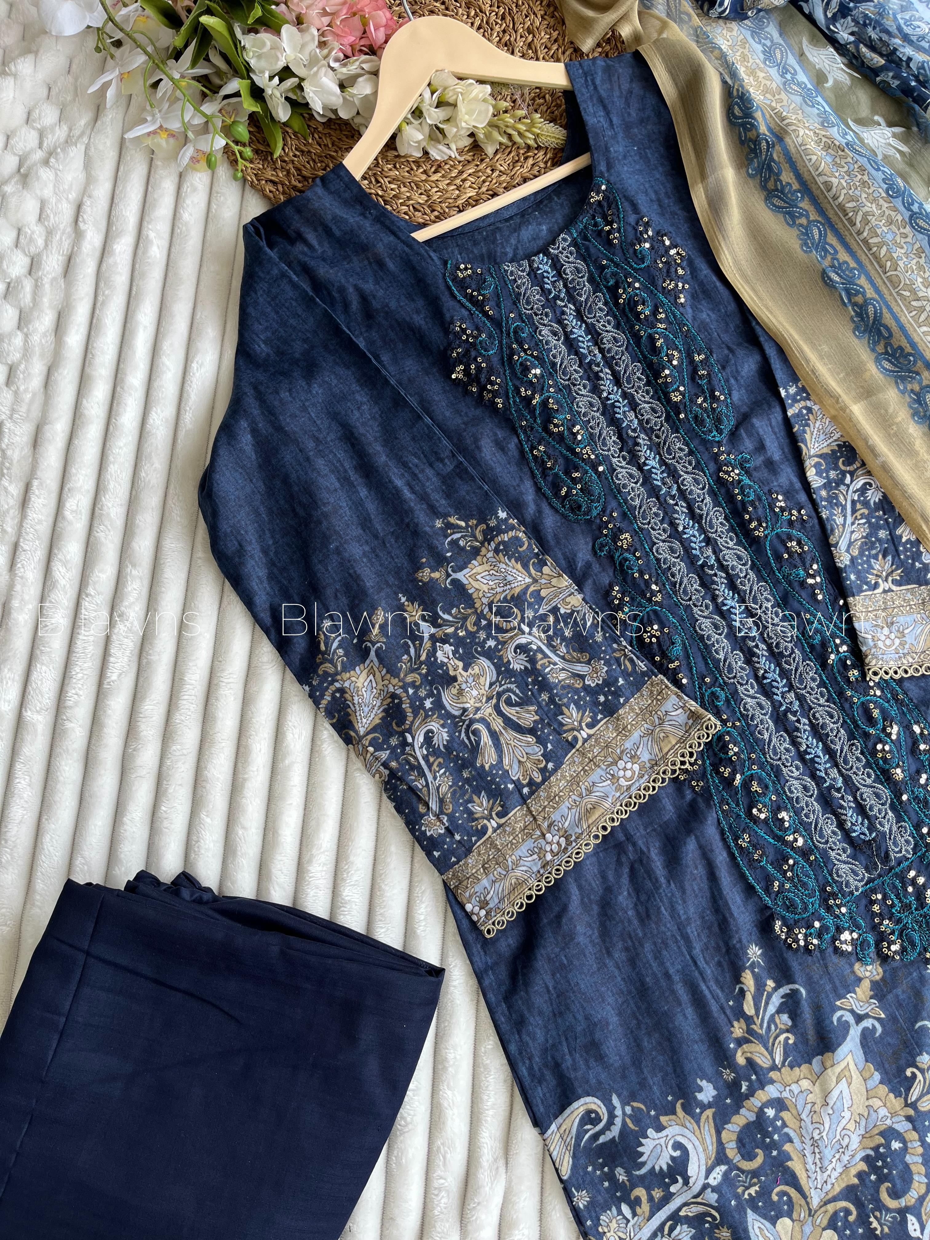 Embroidered Pakistani  Suit with Chiffon Dupatta – BLW-1051