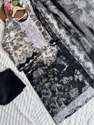 Readymade Pakistani suit with cotton top and chiffon dupatta - BLW-89