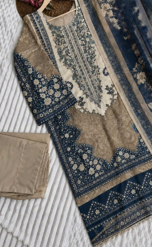 Embroidered Pakistani unstitched Suit with Chiffon/Cotton Dupatta – BLW-11110