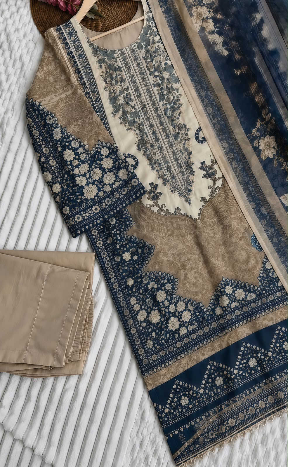 Embroidered Pakistani unstitched Suit with Chiffon/Cotton Dupatta – BLW-26