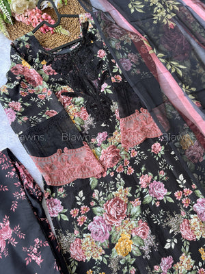 Readymade Pakistani suit with cotton top and chiffon dupatta - BLW-41