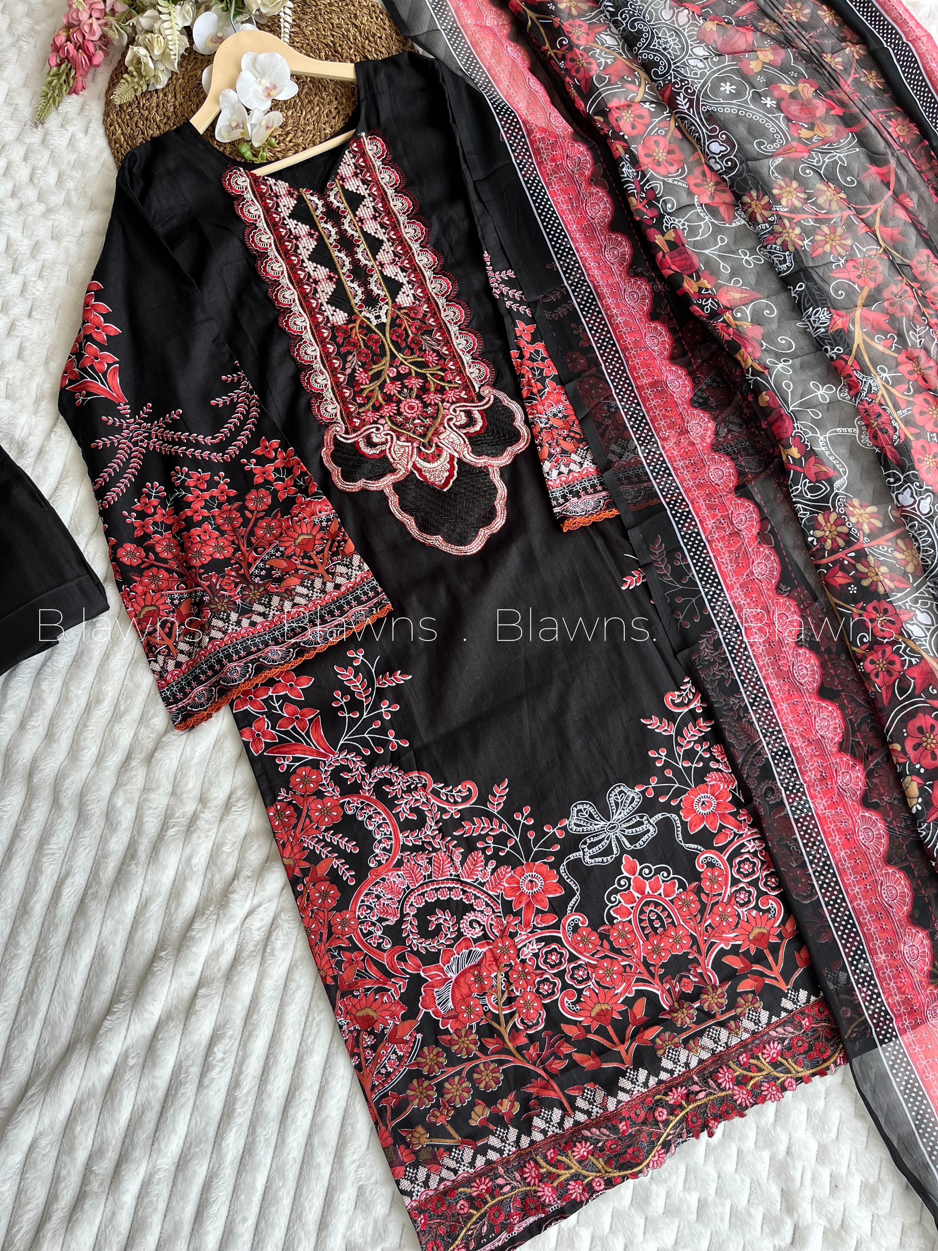 Embroidered Pakistani  Suit with Chiffon Dupatta – BLW-130