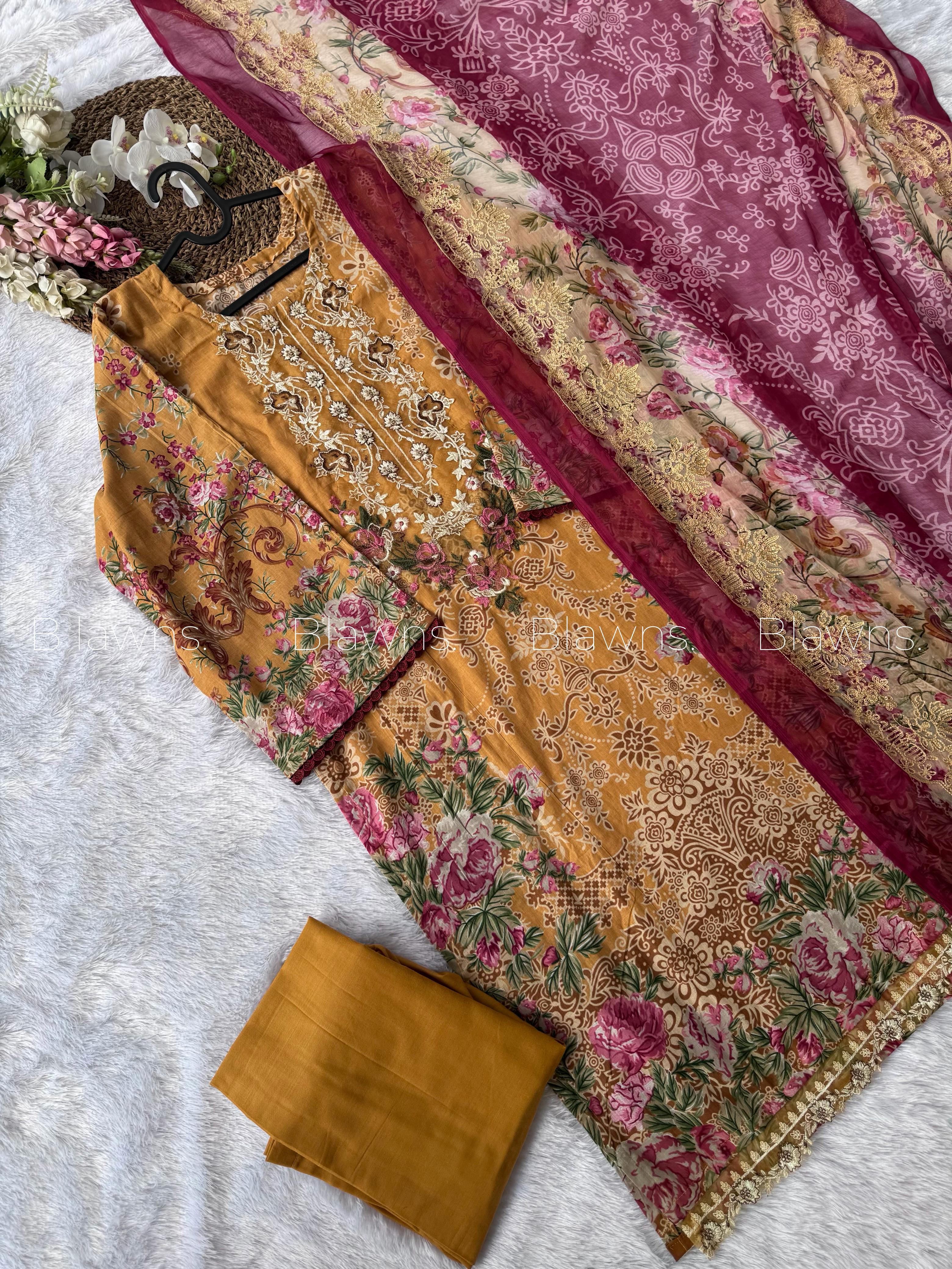 Embroidered Pakistani  Suit with Chiffon Dupatta – BLW-1008