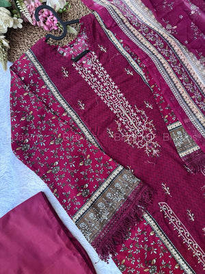 Readymade Pakistani suit with cotton top and chiffon dupatta - BLW-1