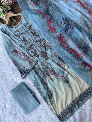 Readymade Pakistani suit with cotton top and chiffon dupatta - BLW-21