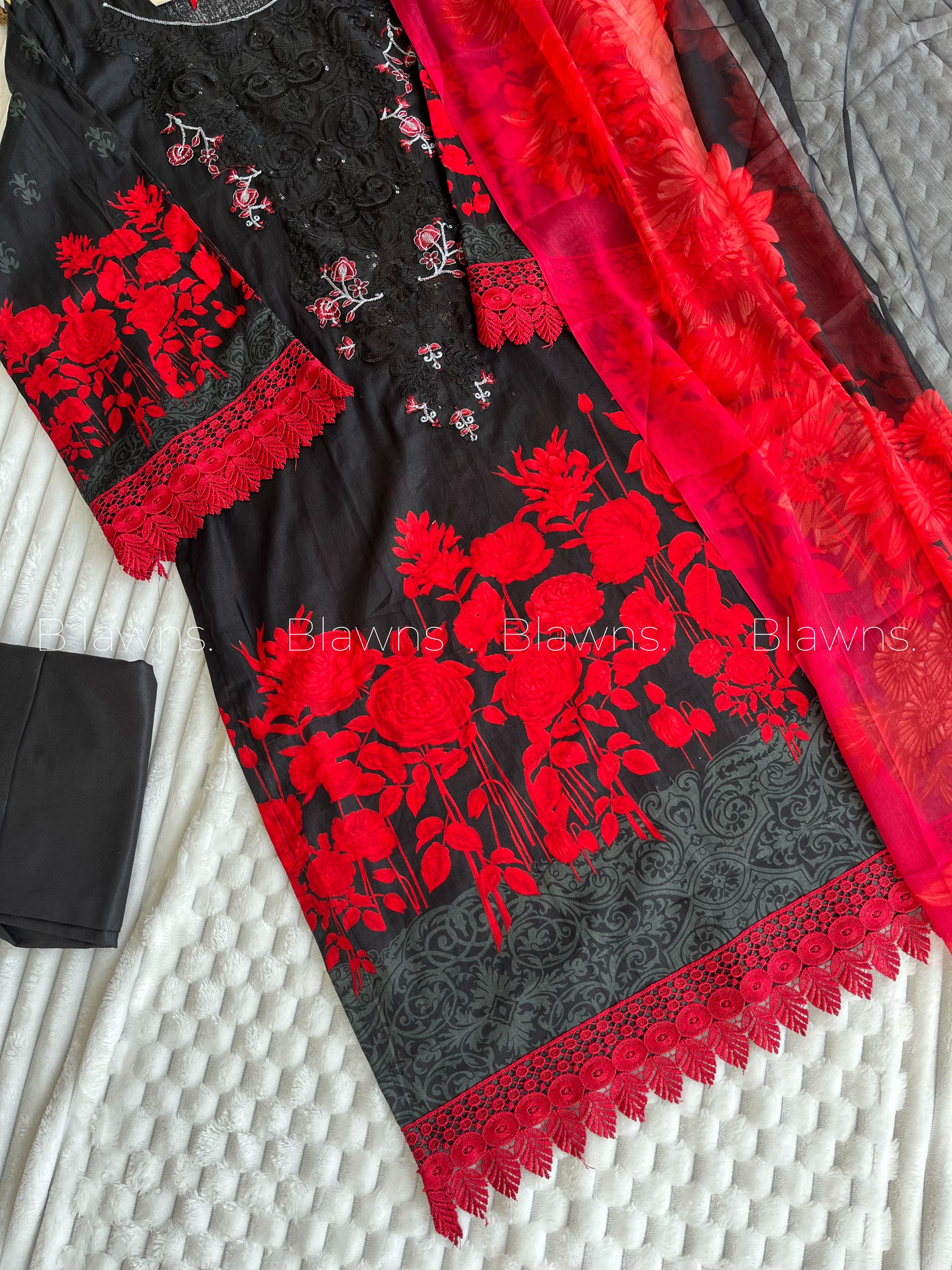 Embroidered Pakistani  Suit with Chiffon Dupatta – BLW-112
