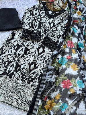 Embroidered Pakistani unstitched lawn suit with chiffon dupatta - BLW-44