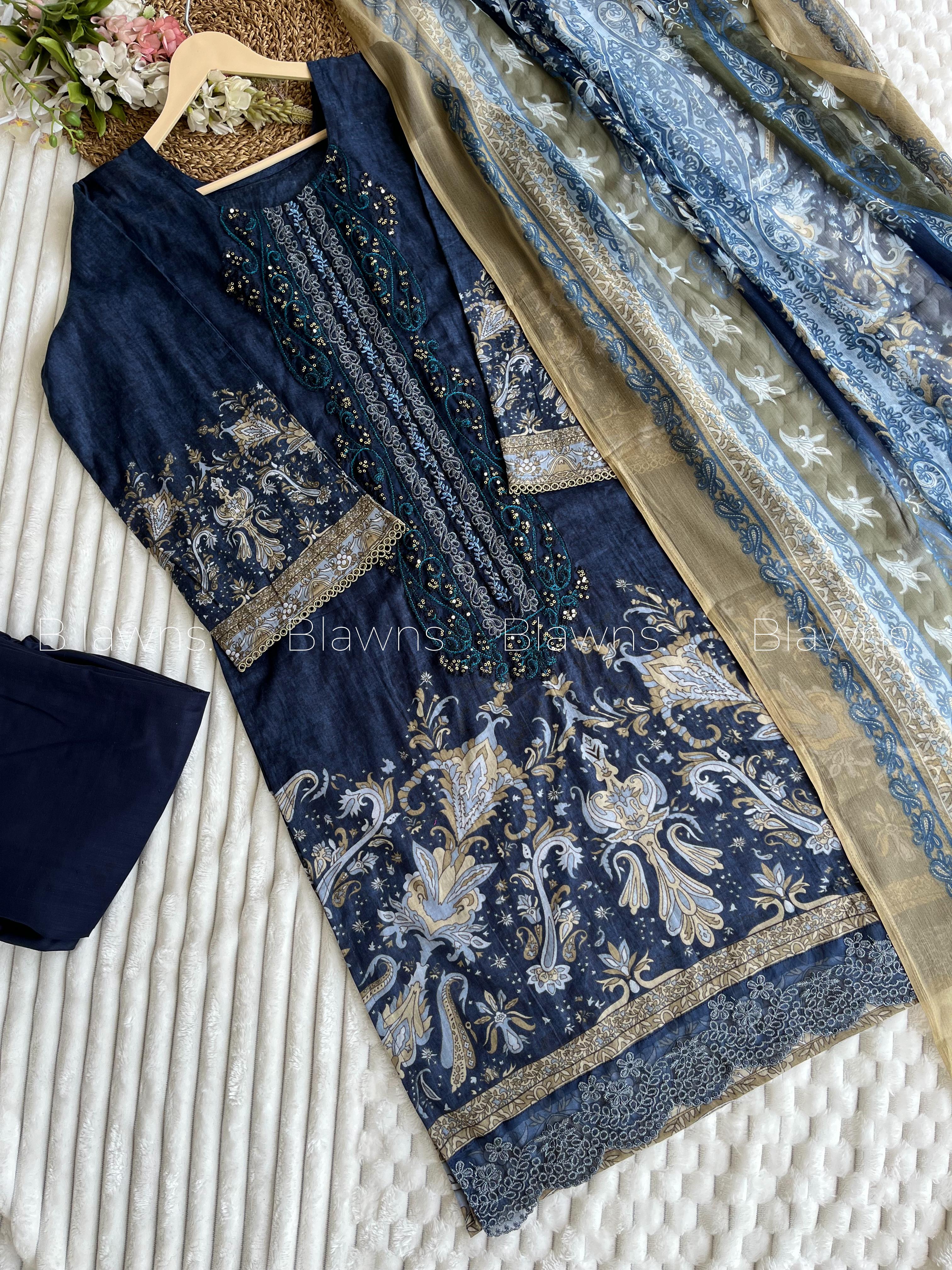 Readymade Pakistani suit with cotton top and chiffon dupatta - BLW-1051, style 2