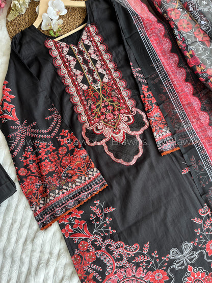 Embroidered Pakistani Unstitched Lawn Suit with Chiffon/Cotton Dupatta – BLW-130