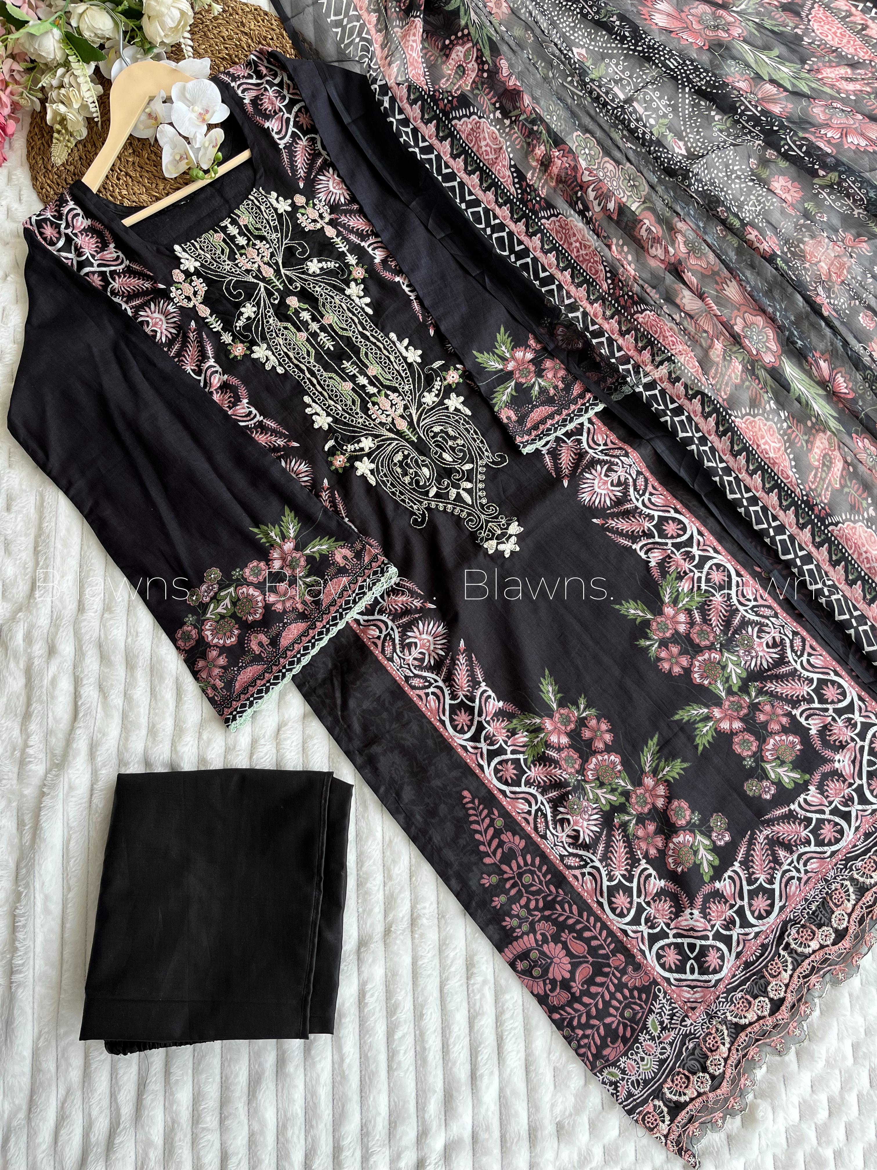 Embroidered Pakistani  Suit with Chiffon Dupatta – BLW-104