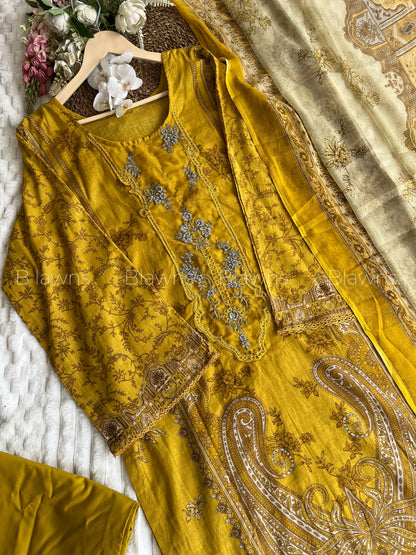 Embroidered Pakistani Unstitched Lawn Suit with Chiffon/Cotton Dupatta – BLW-1056