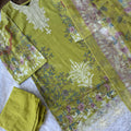 Readymade Pakistani suit with cotton top and chiffon dupatta - BLW-90