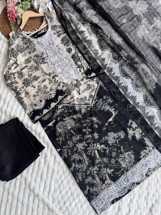 Embroidered Pakistani  Suit with Chiffon/Cotton Dupatta – BLW-89