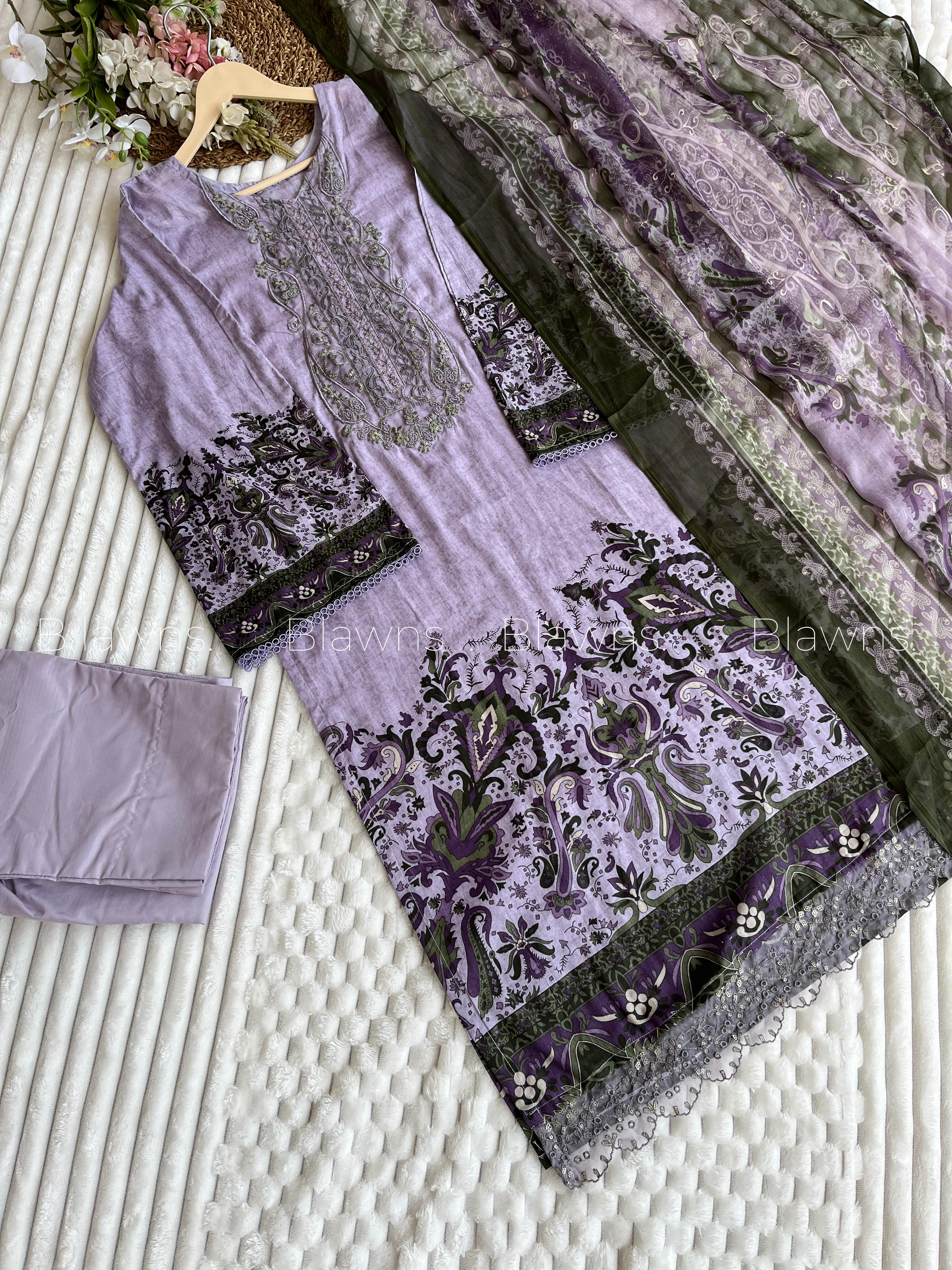 Embroidered Pakistani  Suit with Chiffon Dupatta – BLW-122