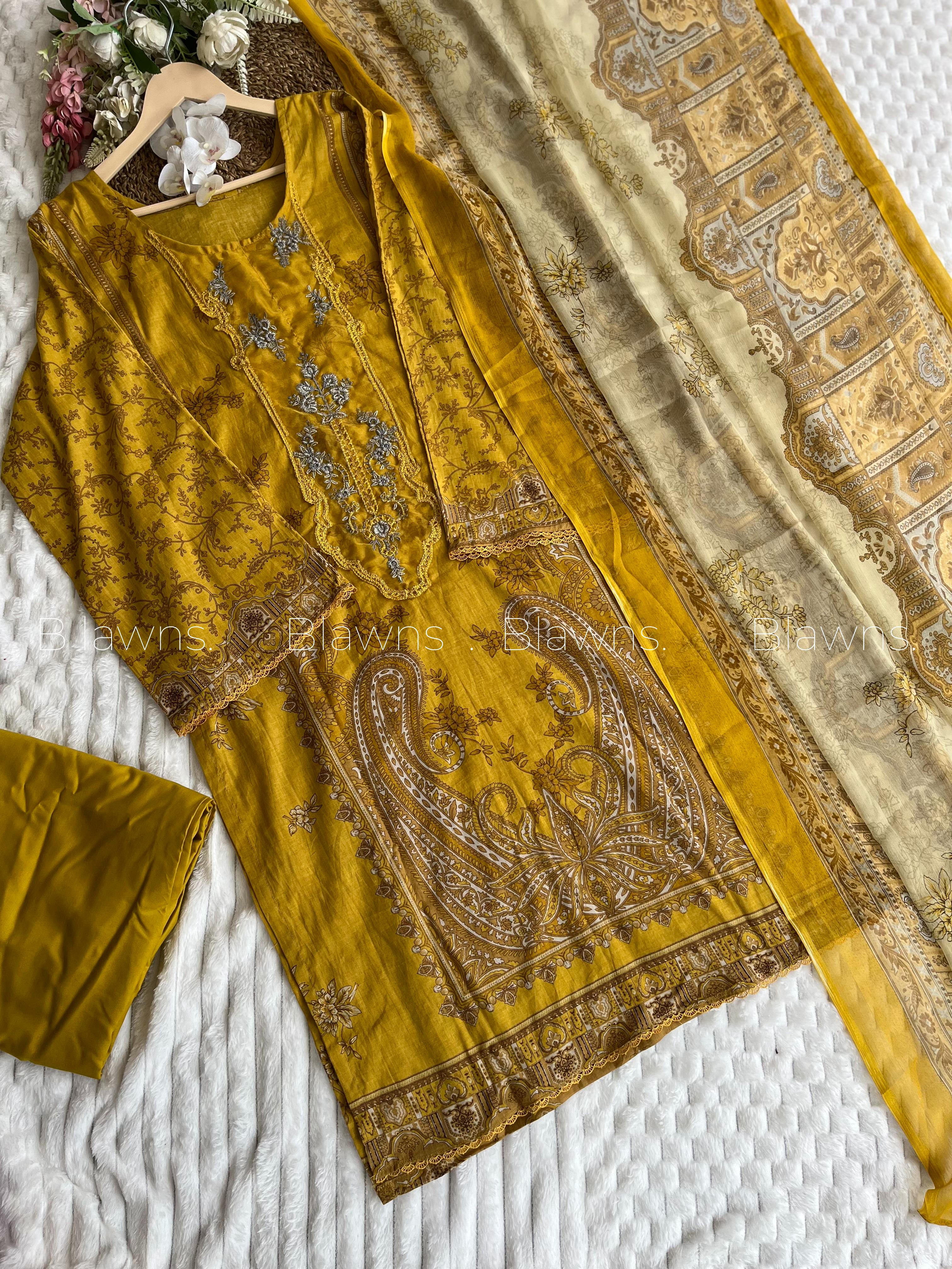Embroidered Pakistani Suit with Chiffon Dupatta – BLW-1056