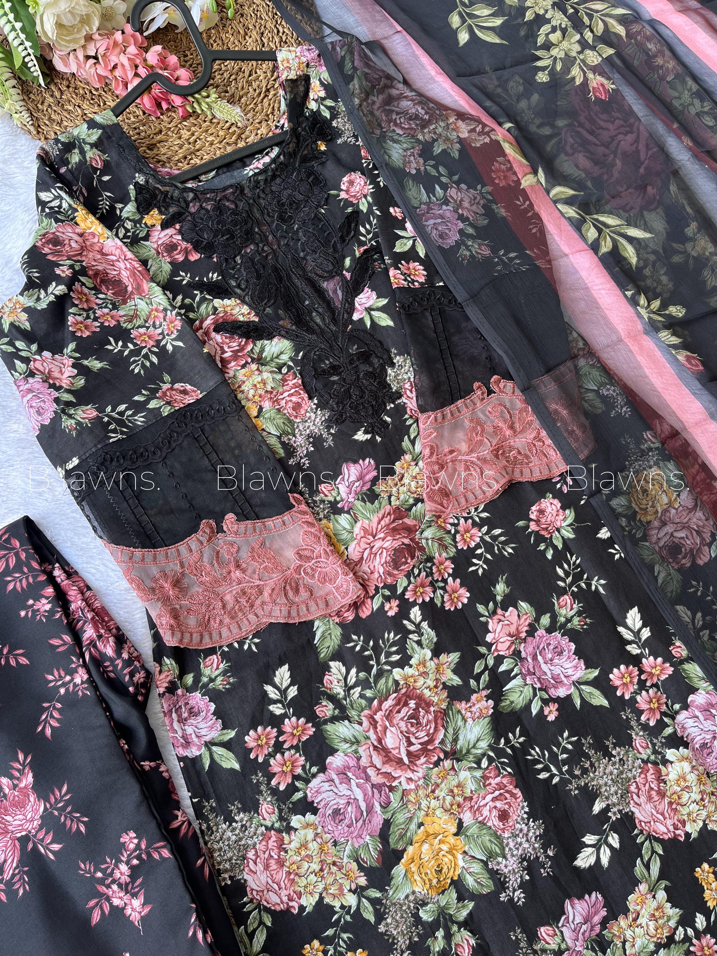 Embroidered Pakistani  Suit with Chiffon Dupatta – BLW-41
