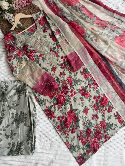 Embroidered Pakistani Unstitched Lawn Suit with Chiffon/Cotton Dupatta – BLW-1021