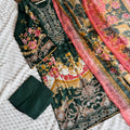 Embroidered Pakistani unstitched lawn suit with chiffon dupatta - BLW-116