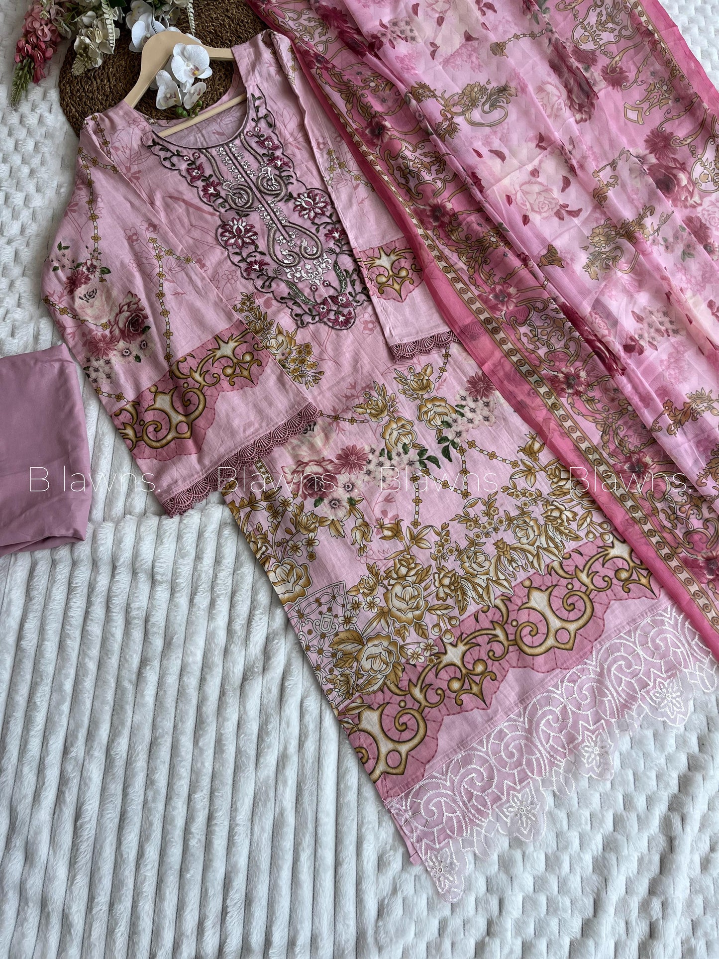 Embroidered Pakistani  Suit with Chiffon/Cotton Dupatta – BLW-128